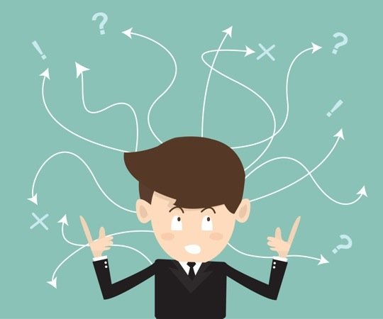 Cartoon drawing of man with lines zipping around him.